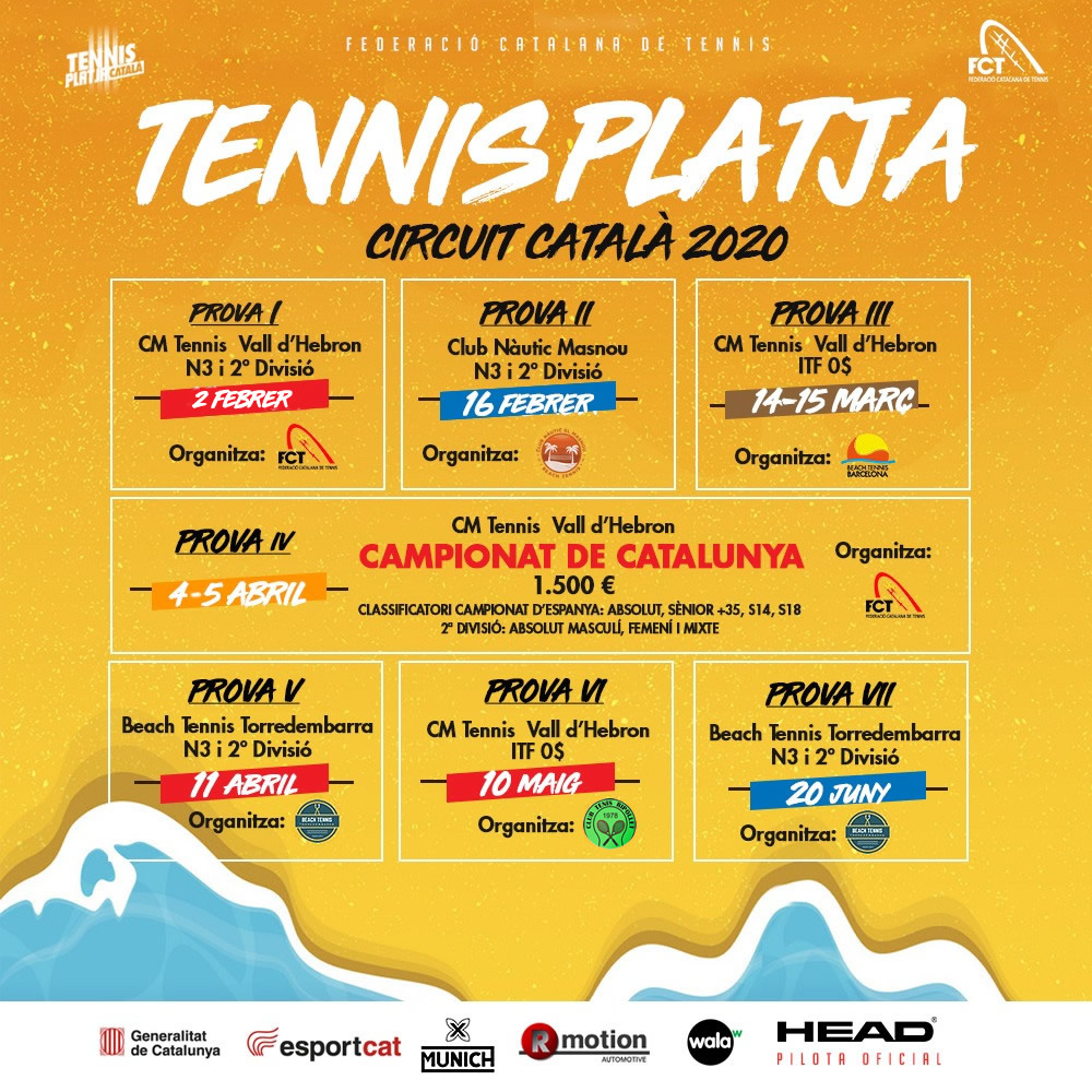 Calendari Circuit Català de Tennis Platja 1er semestre 2020